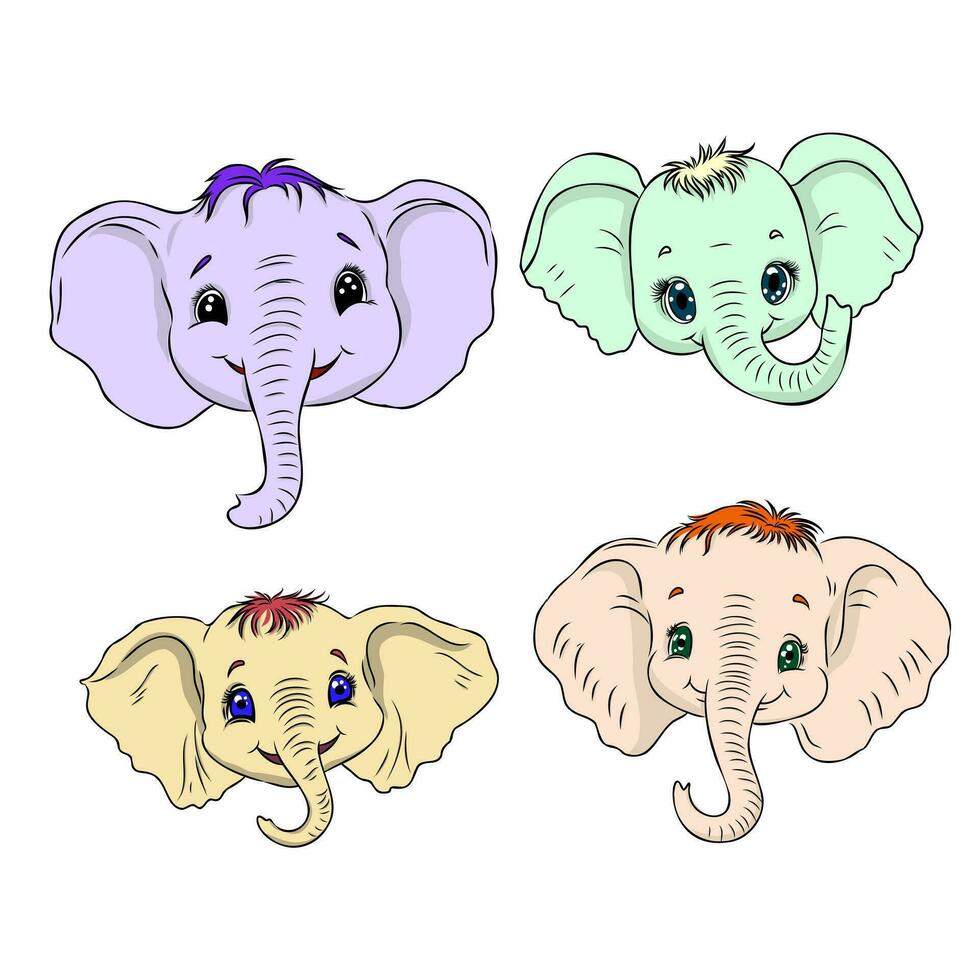 desenho animado elefantes vetor esboço