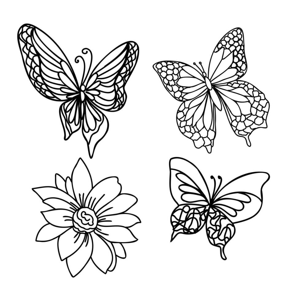 desenho animado borboletas vetor esboço
