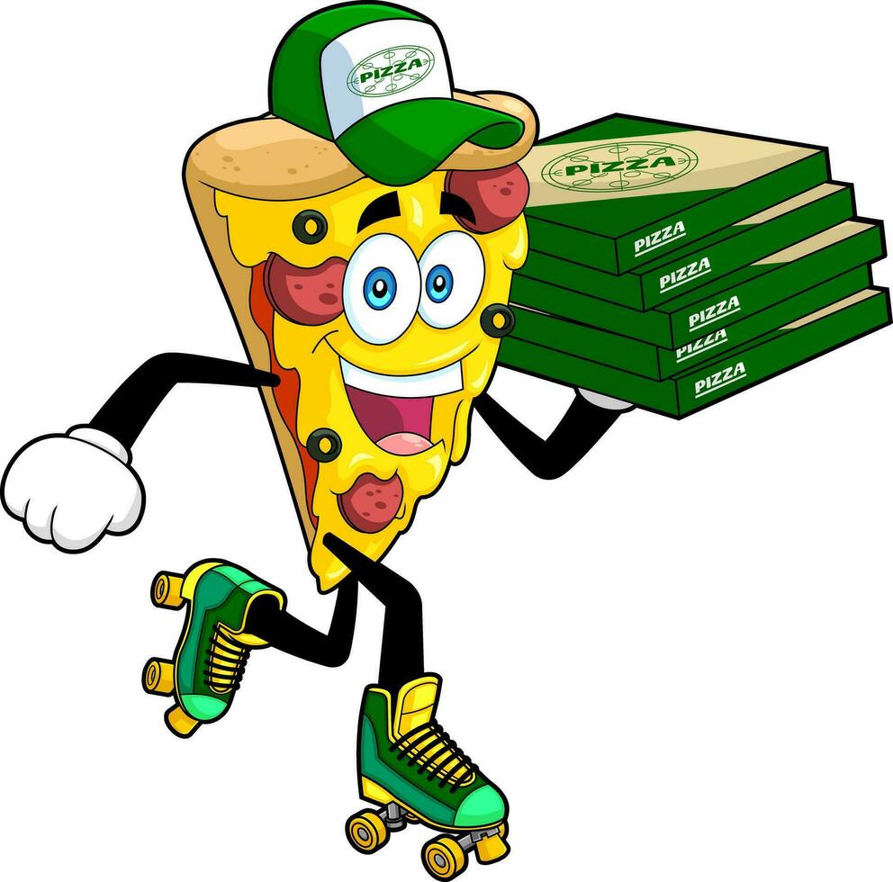 pizza fatia desenho animado personagem é indo para Entrega. vetor mão desenhado ilustração isolado