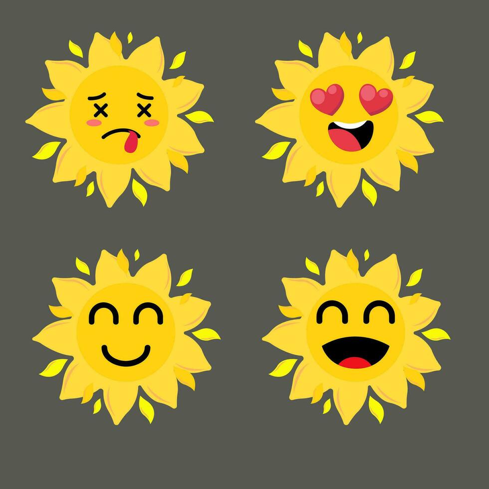 coleção do diferença emoticon ícone do fofa Sol desenho animado em branco fundo vetor ilustração