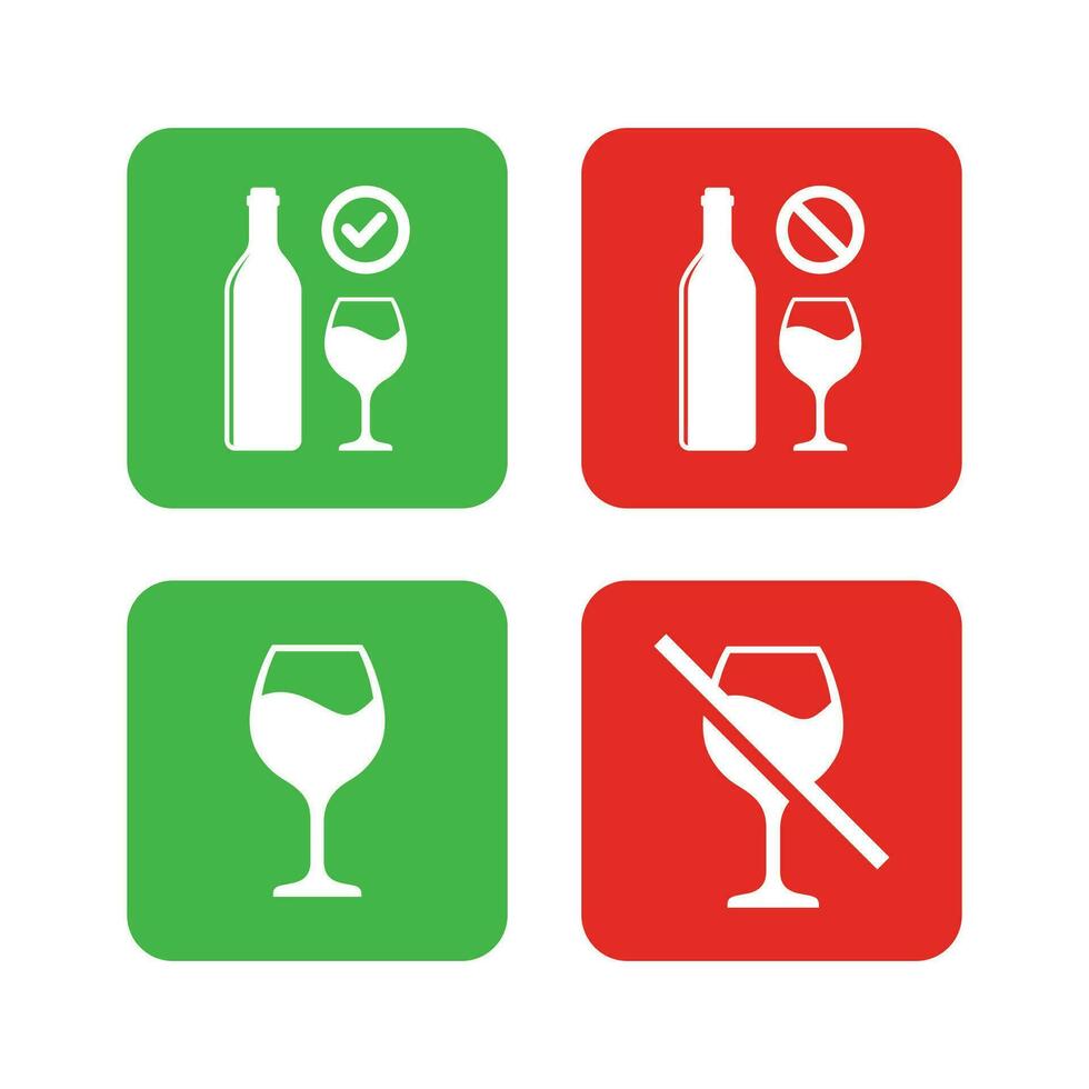 beber álcool zona vermelho e verde Atenção sinais. proibição placa conjunto para álcool. vetor ilustração