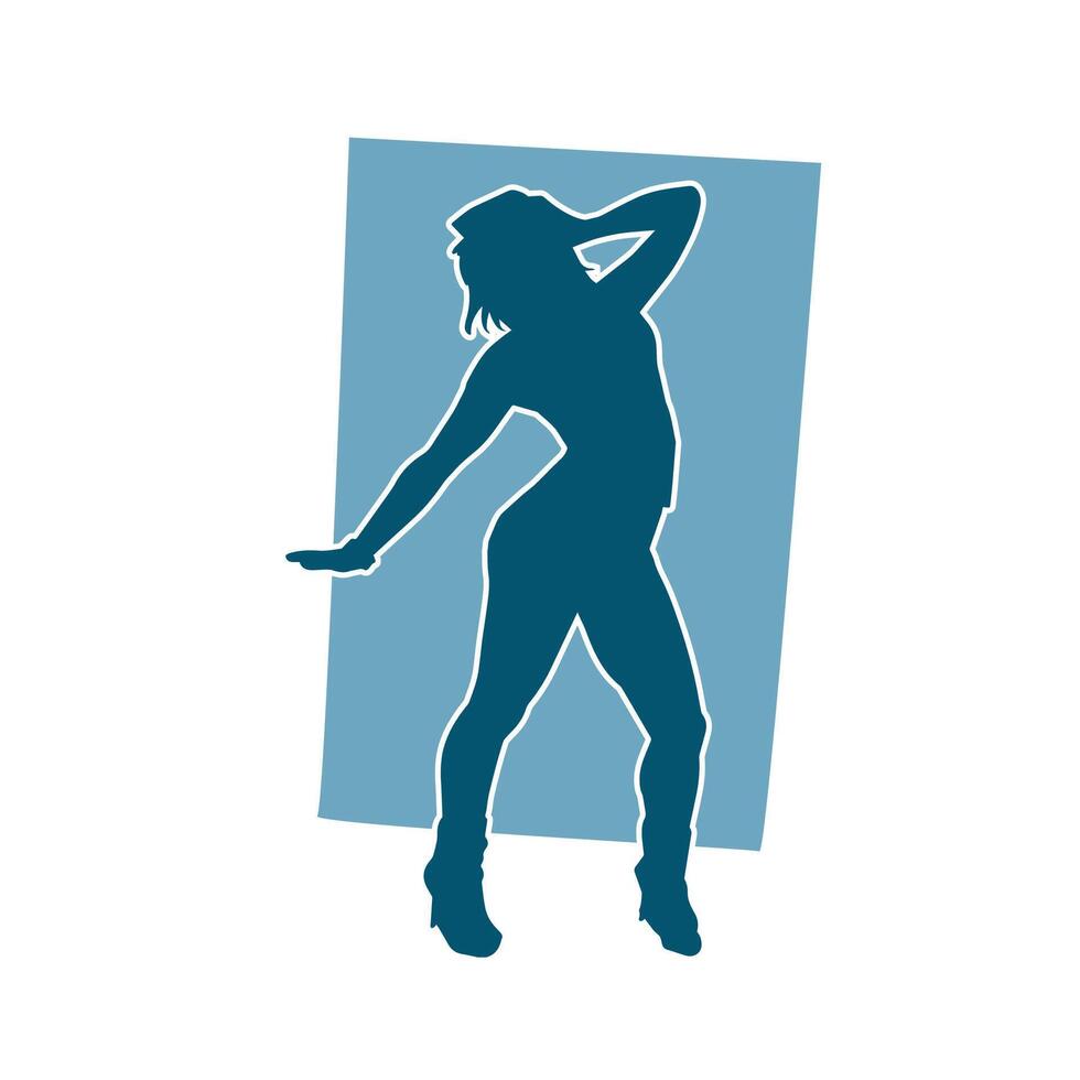 silhueta do uma fêmea dançarino dentro açao pose. silhueta do uma mulher dançando Felizmente. vetor