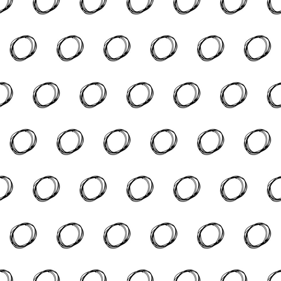 sem costura padrão com forma de círculos de rabisco de pincel de desenho preto mão desenhada sobre fundo branco. textura abstrata grunge. ilustração vetorial vetor