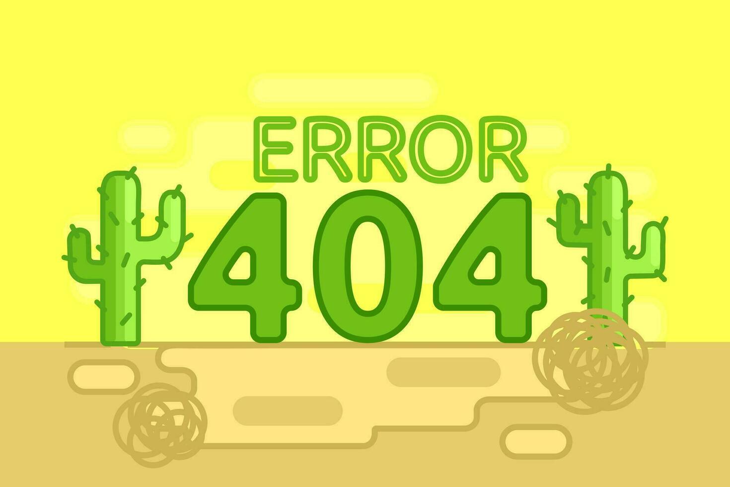 página não encontrado - 404 erro para a local. ensolarado deserto, cacto dentro a Formato do 404, tumbleweed em a areia. plano vetor ilustração