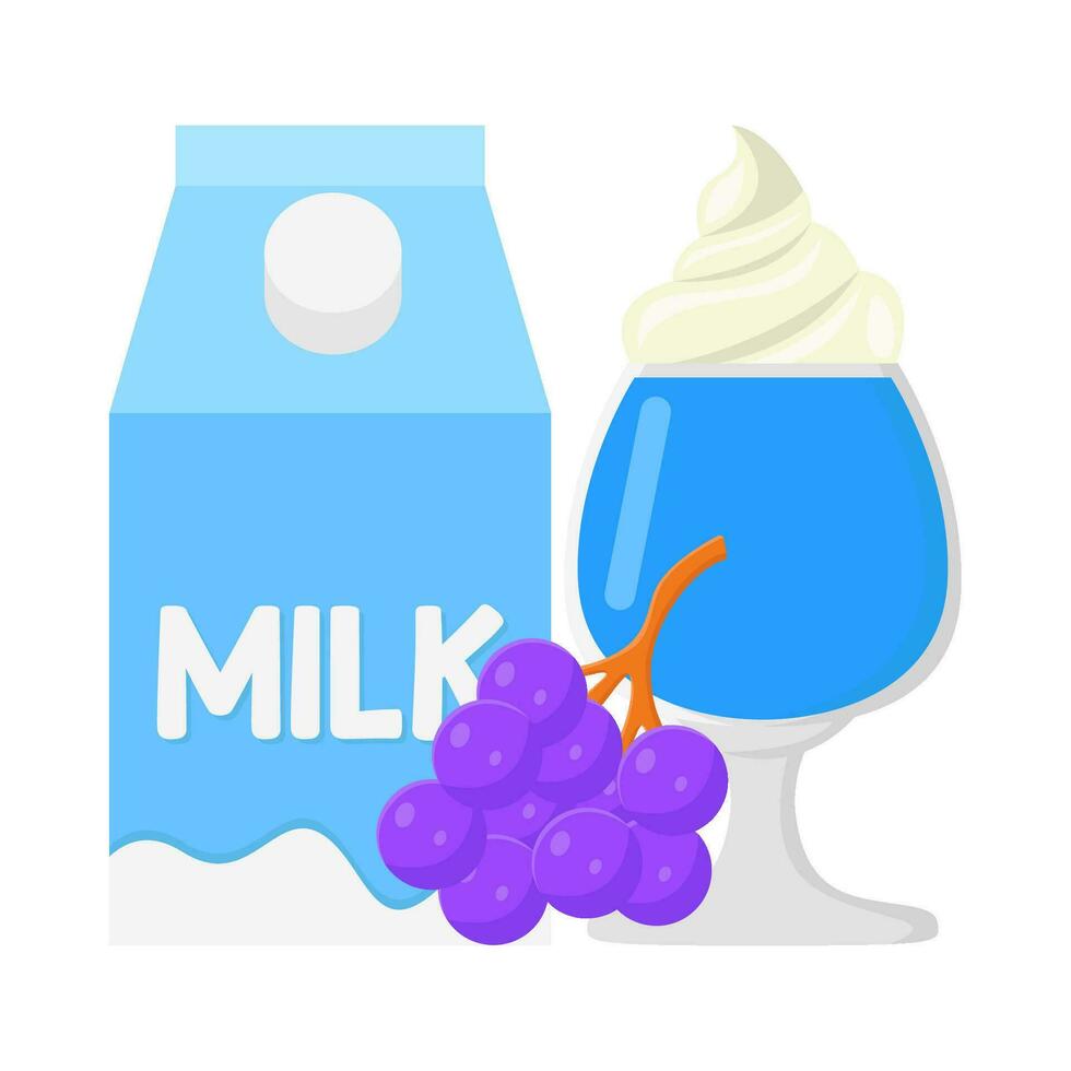 milkshake baunilha, uva com caixa leite ilustração vetor