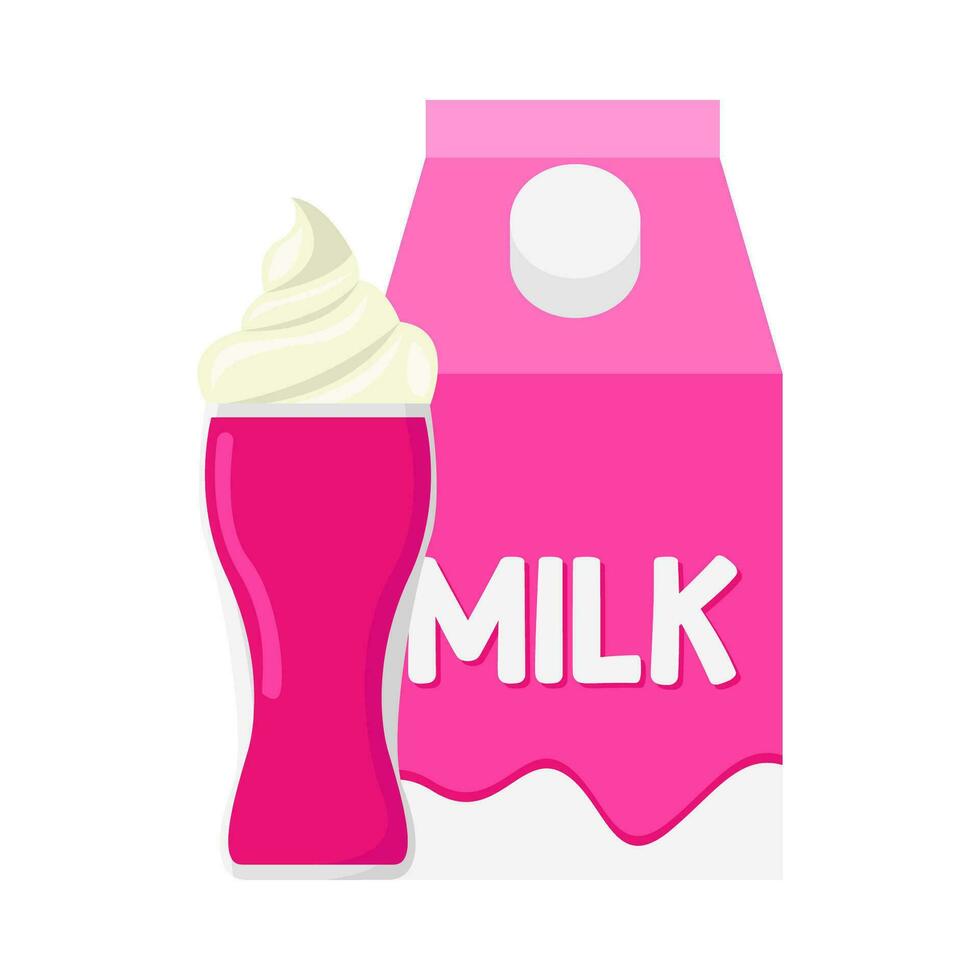 milkshake morango com caixa leite ilustração vetor