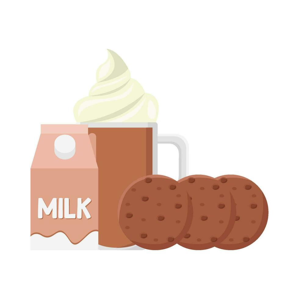 milkshake chocolate, caixa leite com biscoitos ilustração vetor