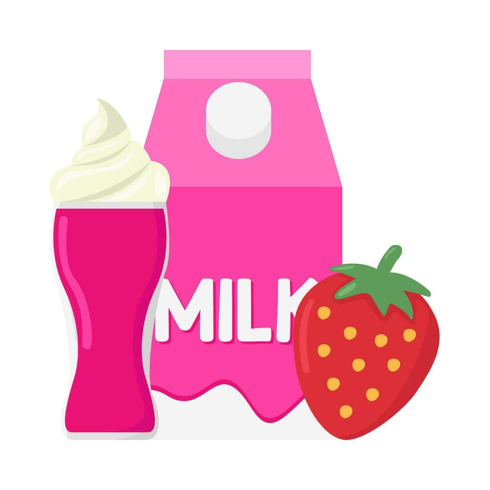 milkshake morango, caixa leite morango com morango ilustração vetor