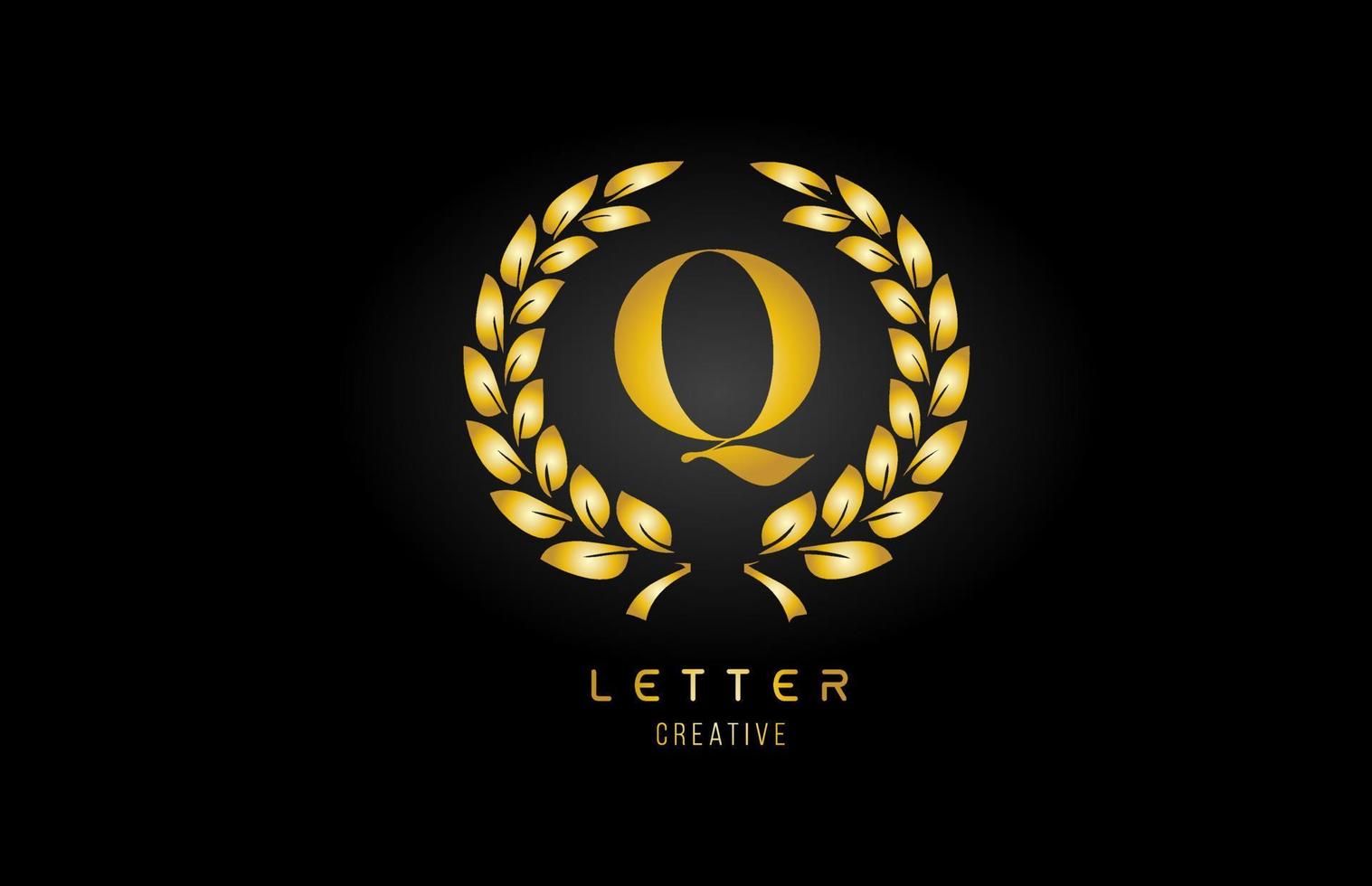 ouro dourado q ícone do logotipo da letra do alfabeto com design floral para negócios e empresa vetor