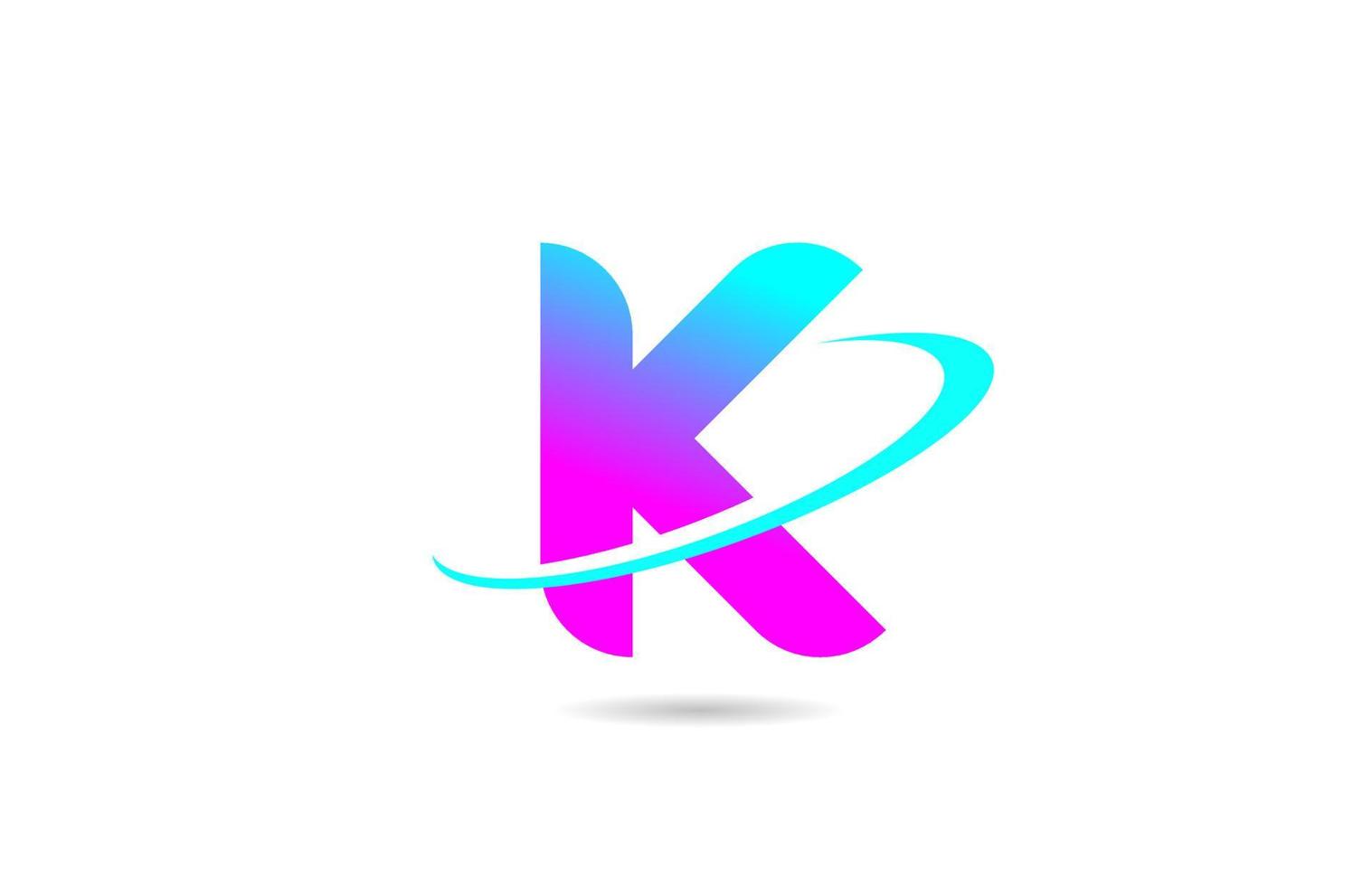 Projeto do ícone do logotipo da letra do alfabeto rosa azul k com swoosh para negócios e empresa vetor