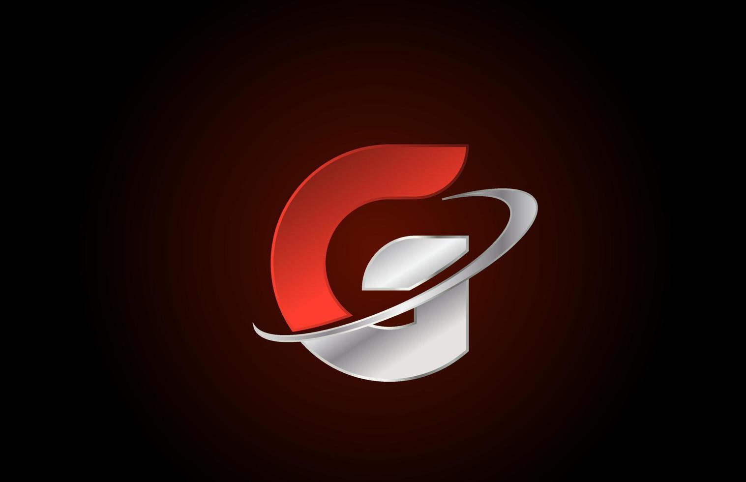 g ícone de logotipo de letra do alfabeto de metal vermelho para empresa com design cinza swoosh vetor