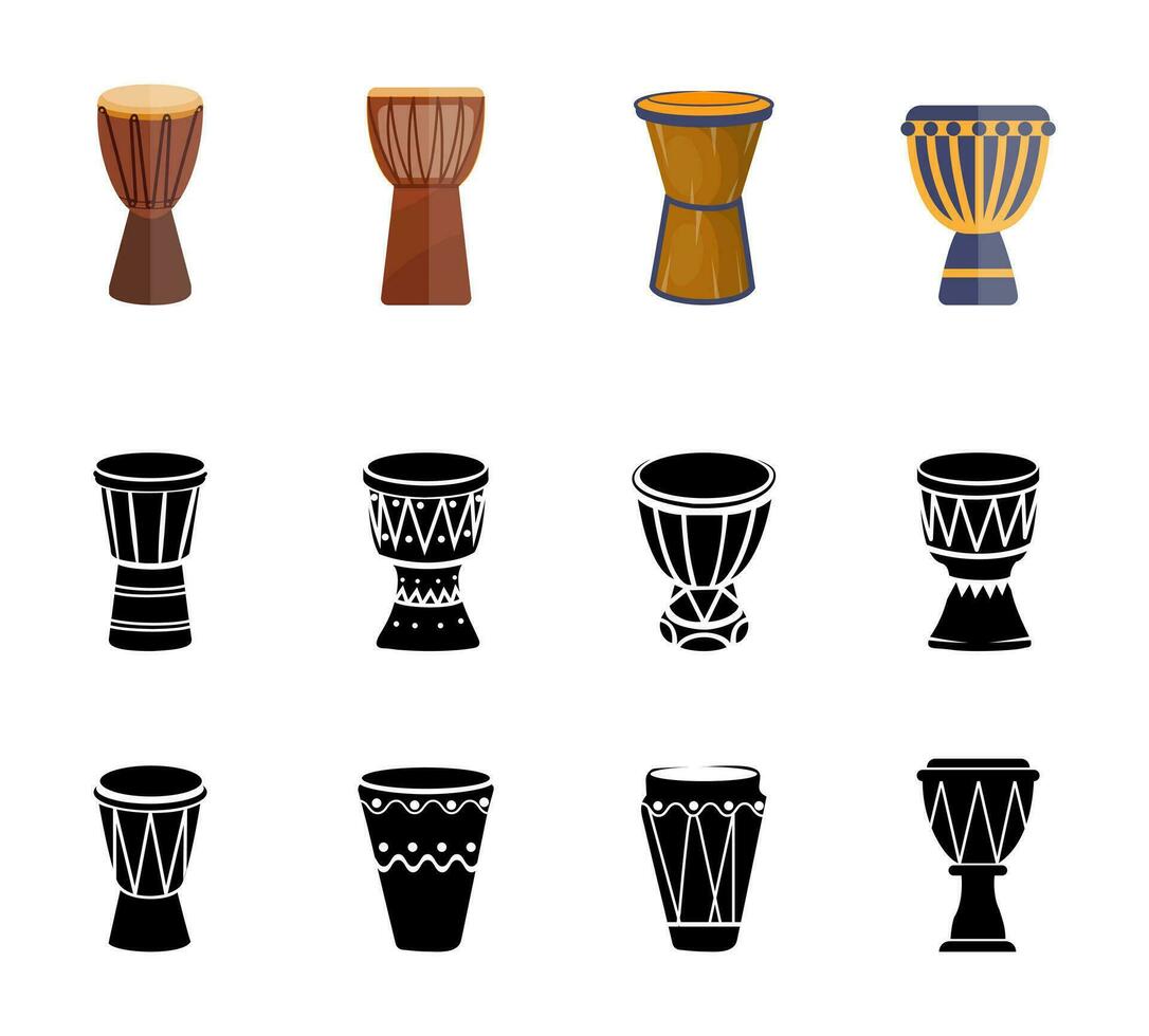 melhor africano tambor instrumento vetor ilustração grampo arte definir, africano tambor isolado som folk entretenimento coleção. tribal vetor arte música africano tambor Projeto.