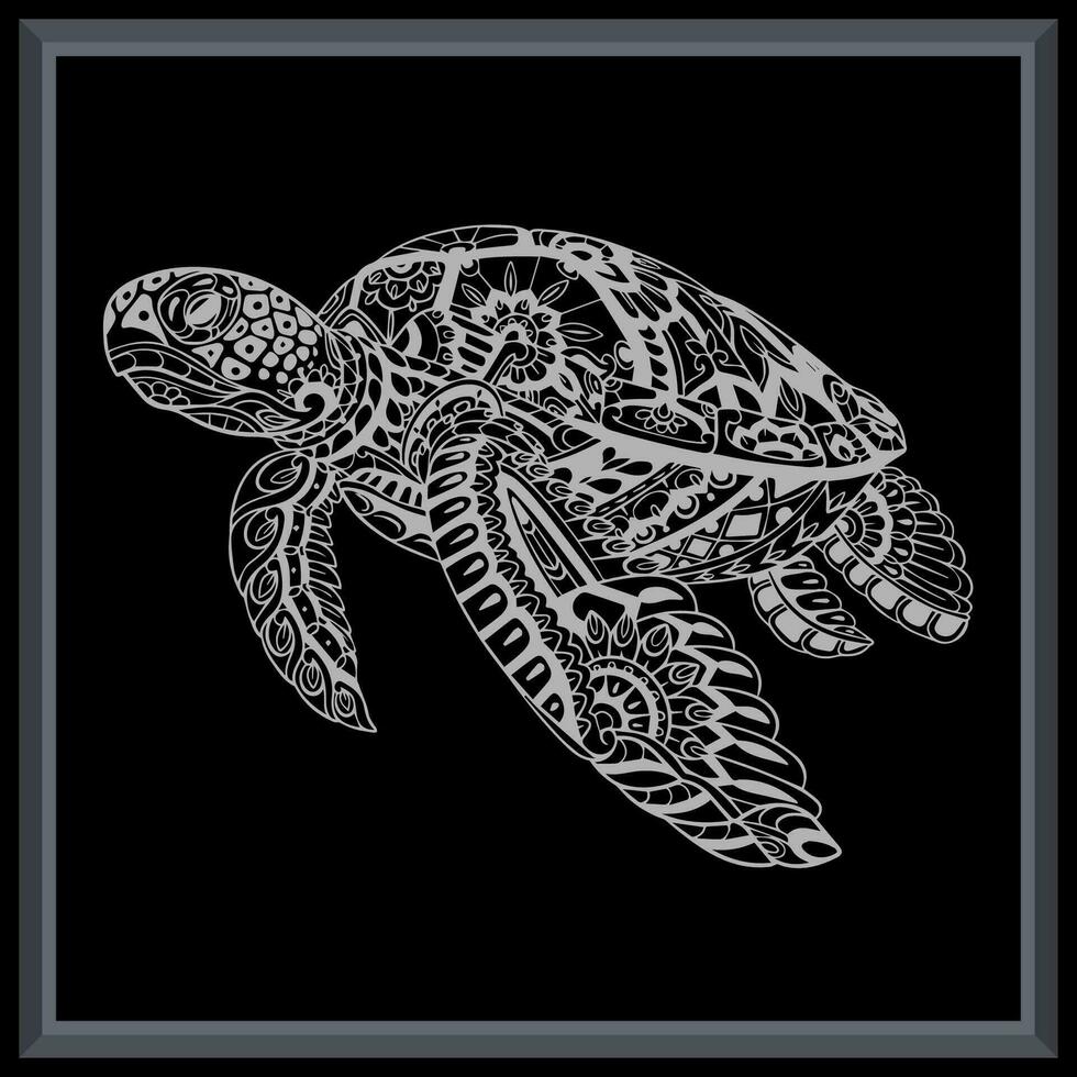 mar tartaruga mandala artes isolado em Preto fundo. vetor