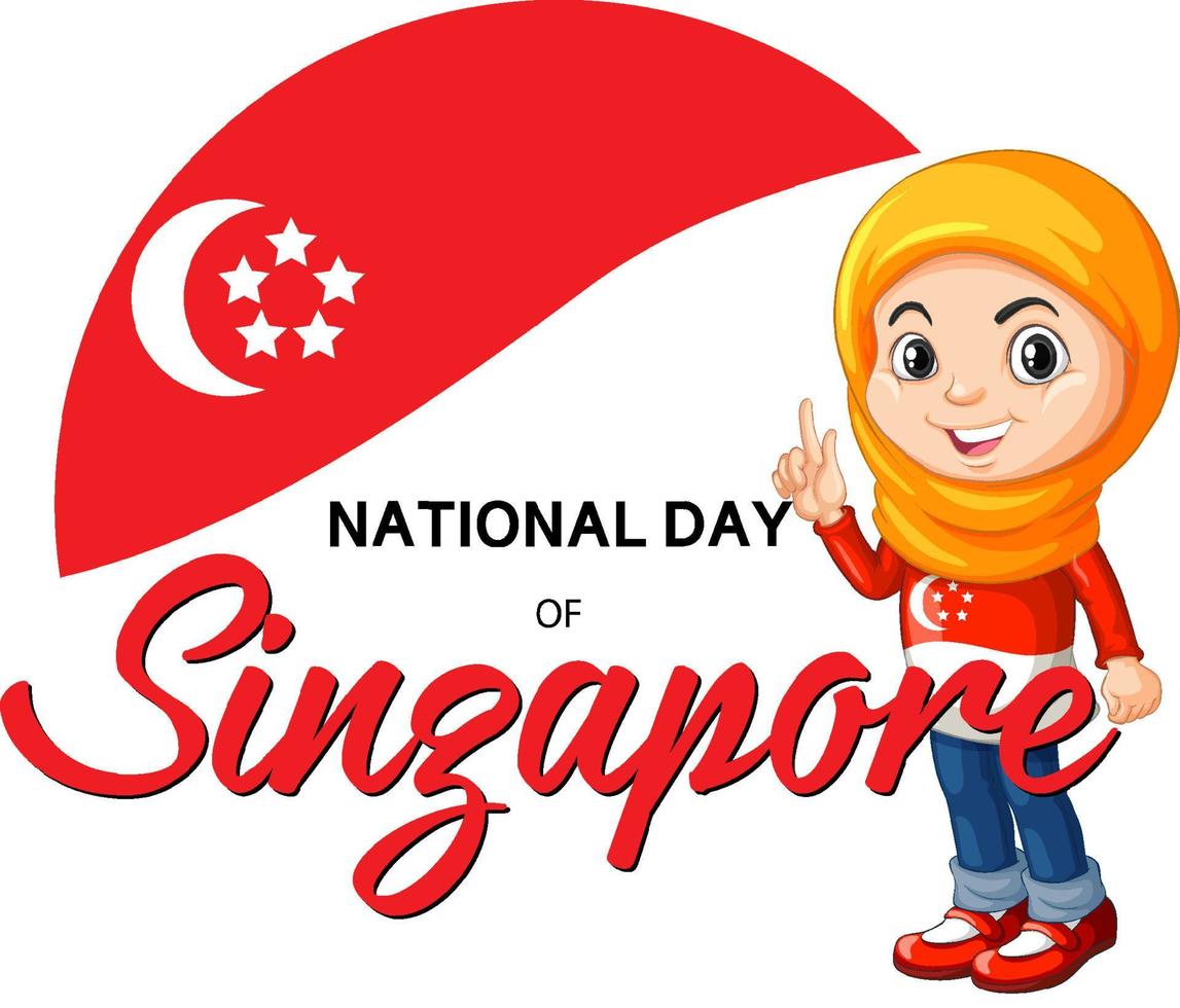 banner do dia nacional de Singapura com personagem de desenho animado de uma garota muçulmana vetor