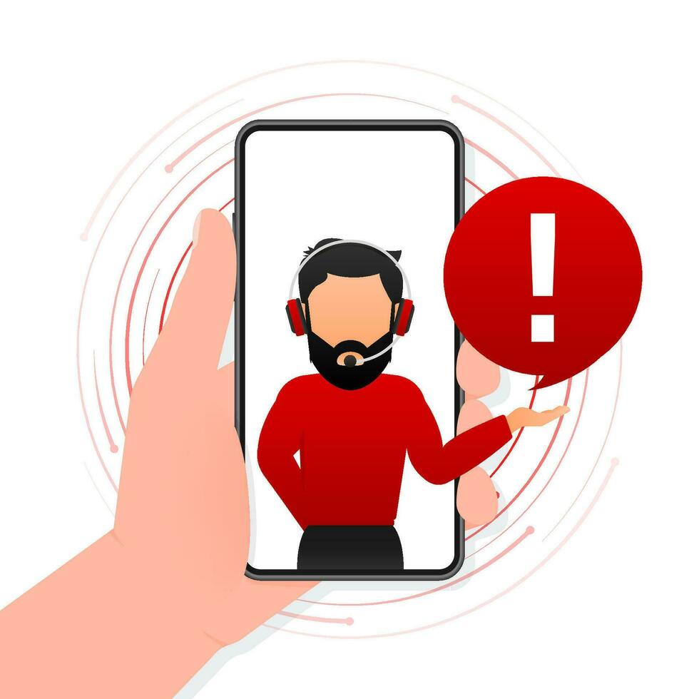 Smartphone com Perigo placa com homem em tela em vermelho fundo. vetor ilustração