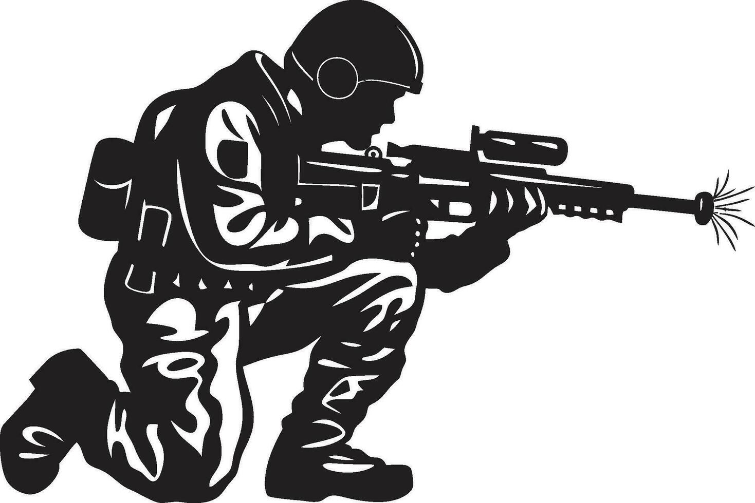explosão de combate soldado disparando foguete emblema defensor explosivo Preto vetor soldado logotipo