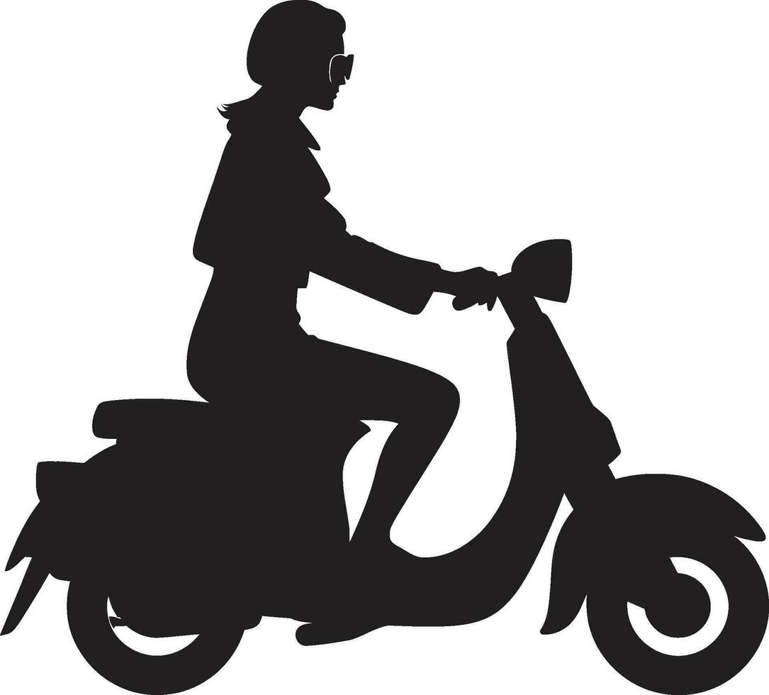 tendência cidade deslizar Preto vetor emblema scooterista estilo mulher vetor Projeto