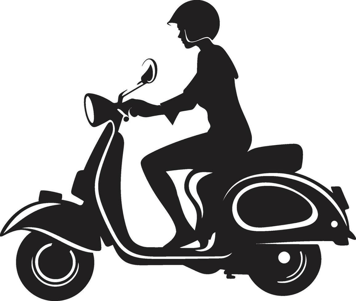 scooterista moda passeio lambreta vetor ícone paisagem urbana na moda viagem Preto vetor símbolo