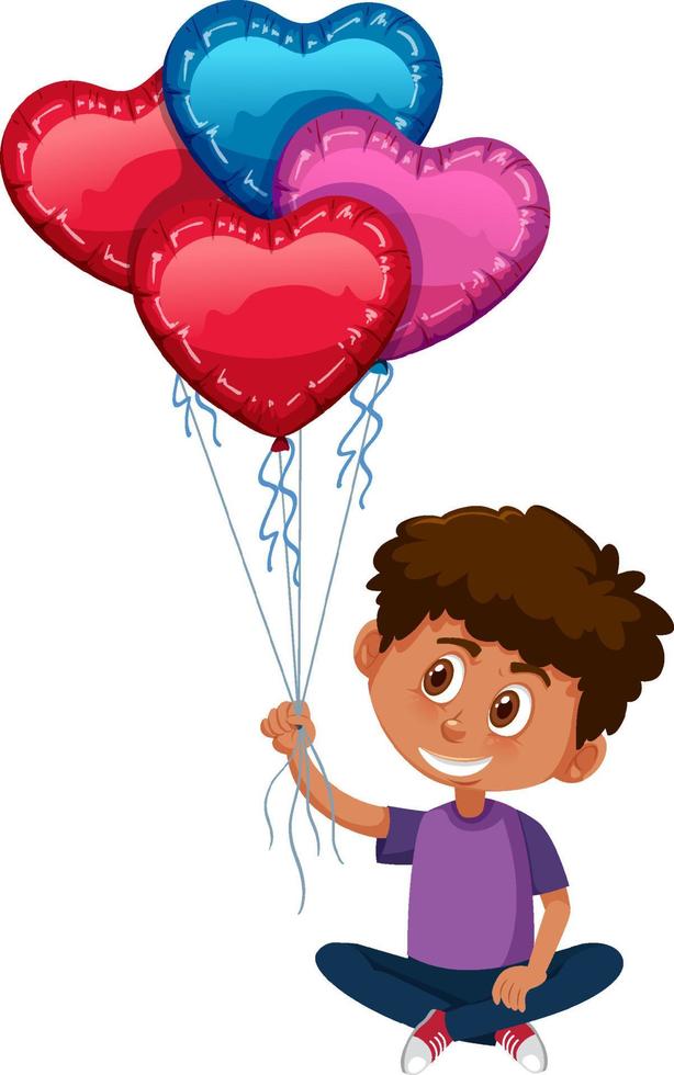 criança segurando um balão de coração em fundo branco vetor