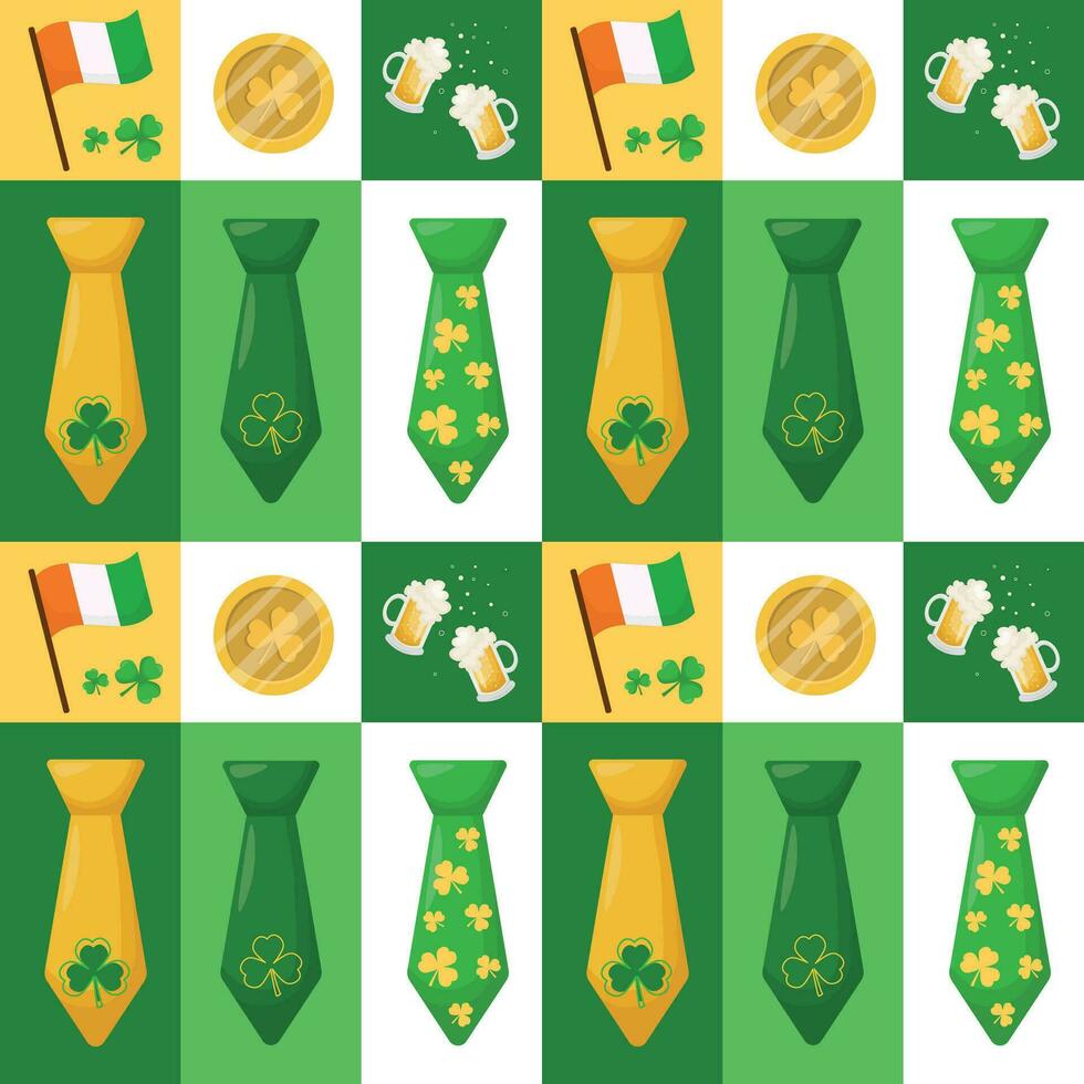 st. patrick's dia desatado padronizar com laços, Cerveja e moedas.embrulhar papel, scrapbooking, papelaria, embalagem, papel de parede, têxtil imprime. vetor ilustração