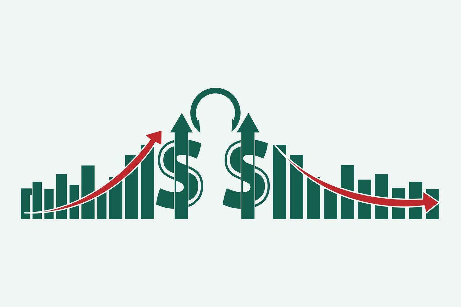 financeiro crescimento gráfico com dólar placa. estoque mercado o negócio crescimento cima baixo ícone. vetor ilustração.