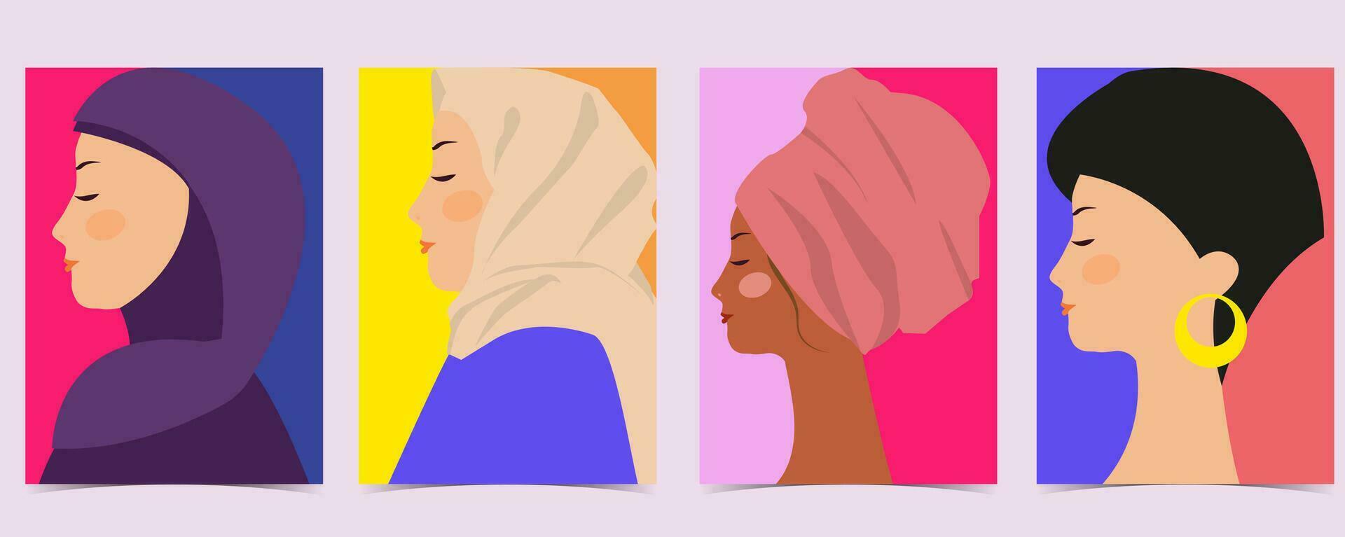 internacional mulheres dia com colorida usar para vertical a4 cartão Projeto vetor