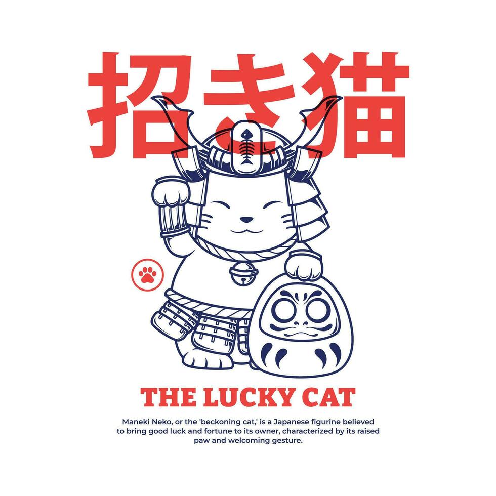 japonês Maneki neko por sorte gato ilustração t camisa Projeto vetor