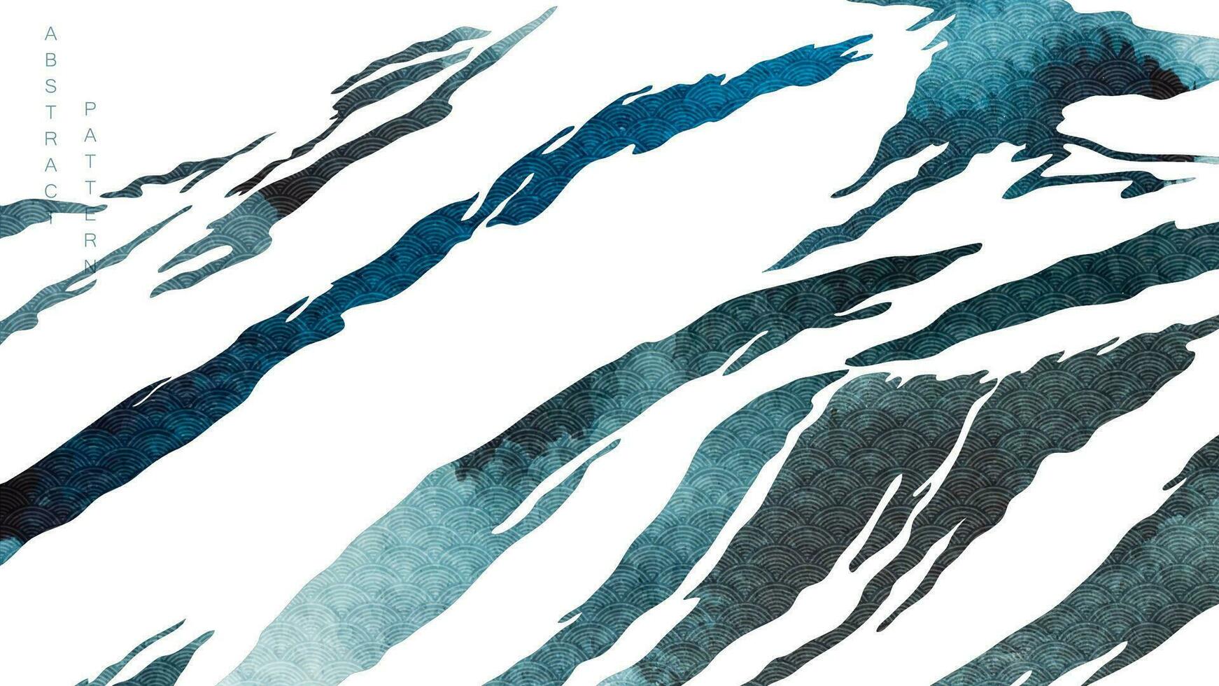 azul e verde escova acidente vascular encefálico textura com japonês oceano onda padronizar dentro vintage estilo. abstrato arte panorama arte bandeira Projeto com aguarela textura vetor. vetor