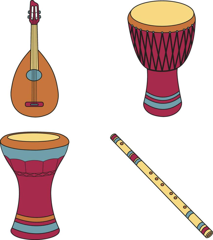 conjunto do diferente musical instrumento. dentro plano Projeto. vetor ilustração.