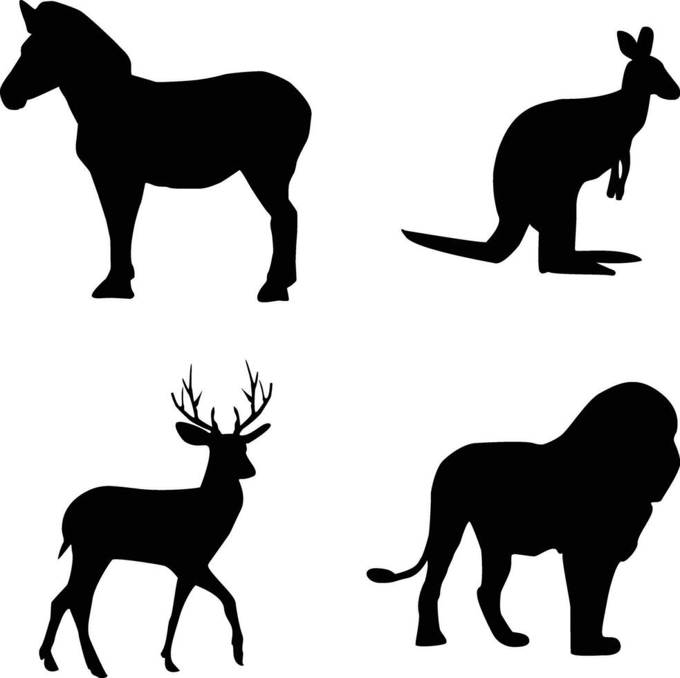 conjunto do animais selvagens silhueta. com plano formas vetor