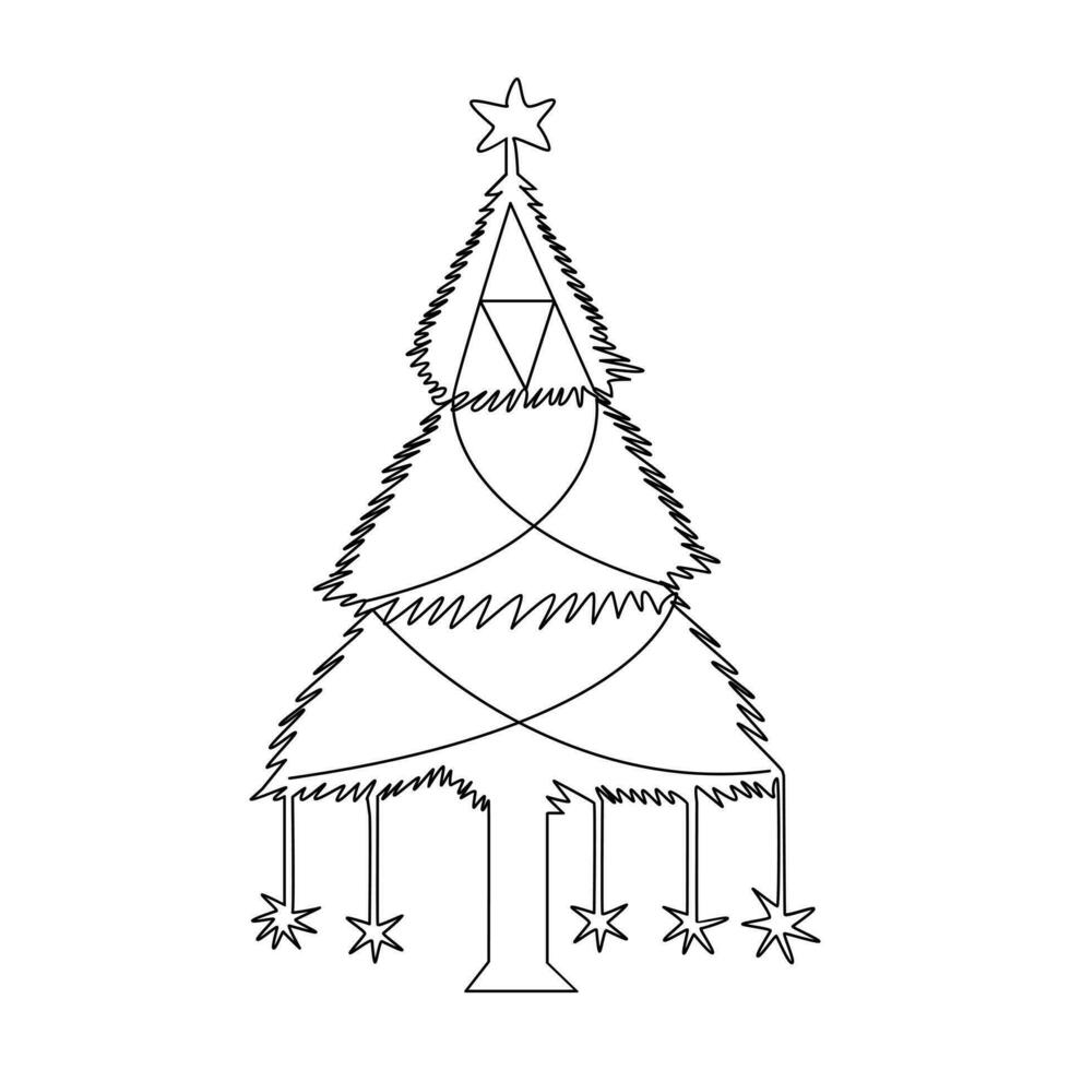 Natal árvore dentro contínuo solteiro linha arte esboço fácil desenhando vetor ilustração e minimalista Projeto