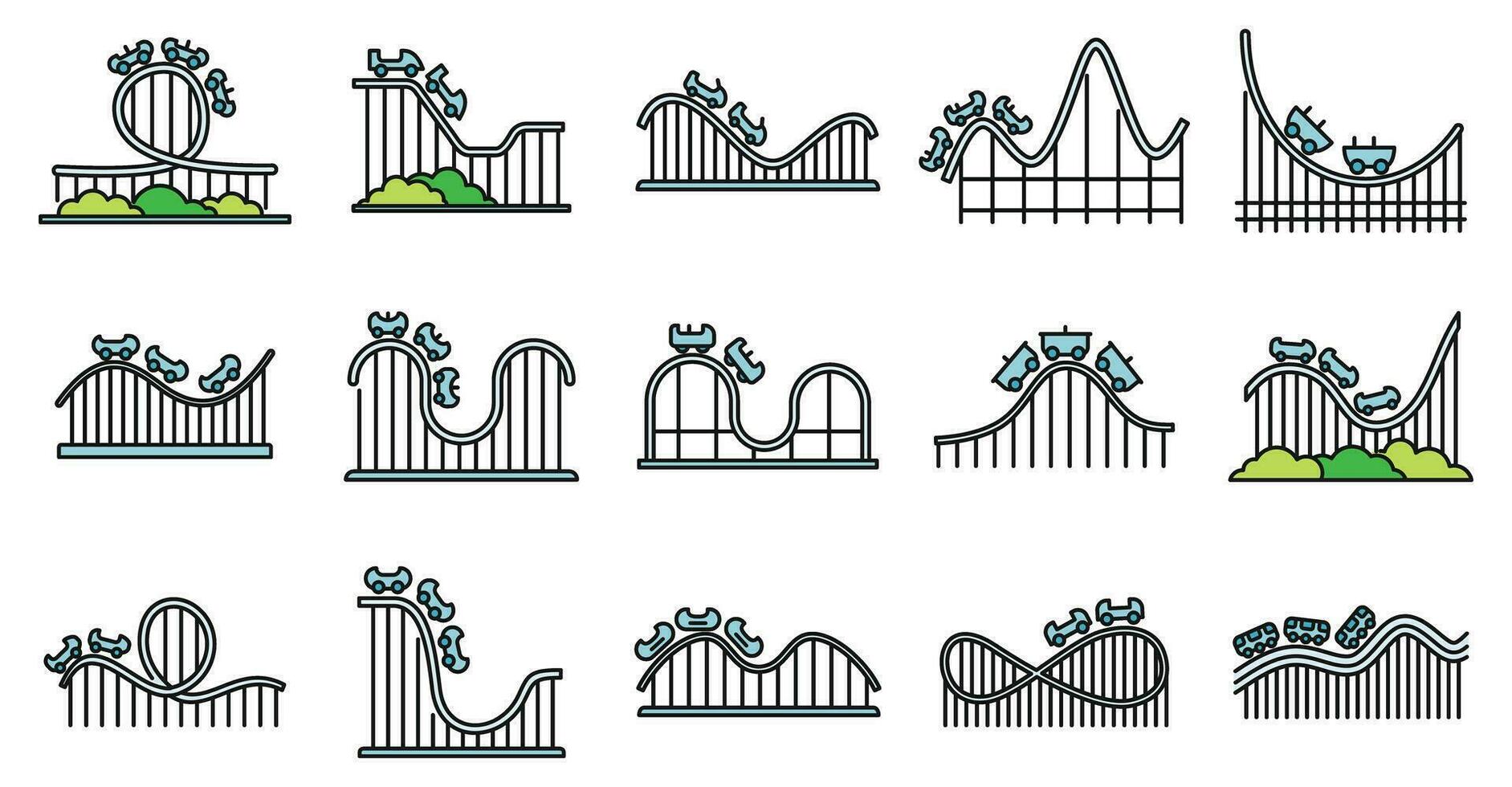 rolo montanha-russa diversão ícones conjunto vetor cor