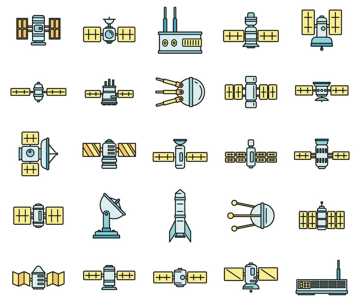 rádio satélite ícones conjunto vetor cor