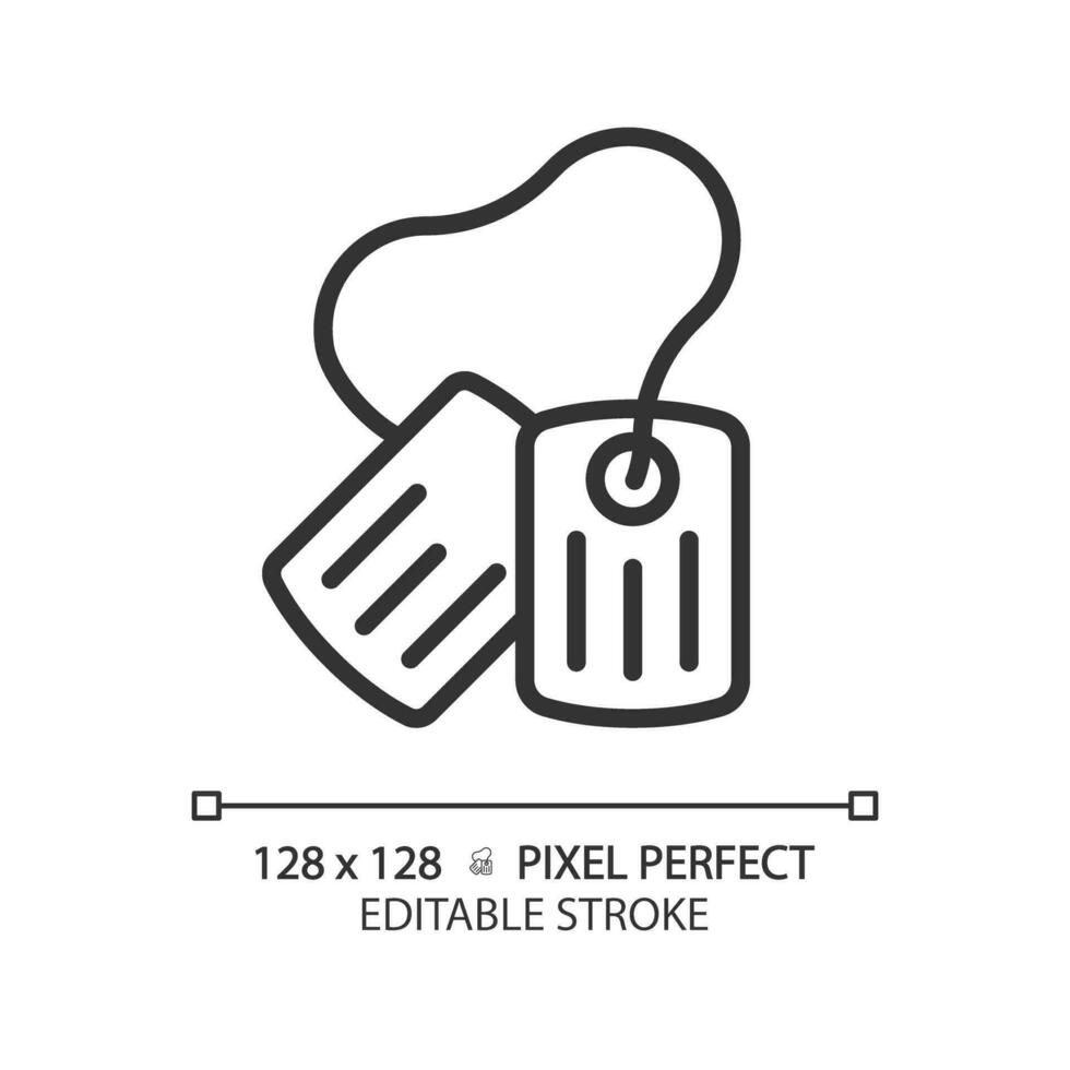 2d pixel perfeito editável Preto cachorro tag ícone, isolado simples vetor, fino linha ilustração representando armas. vetor