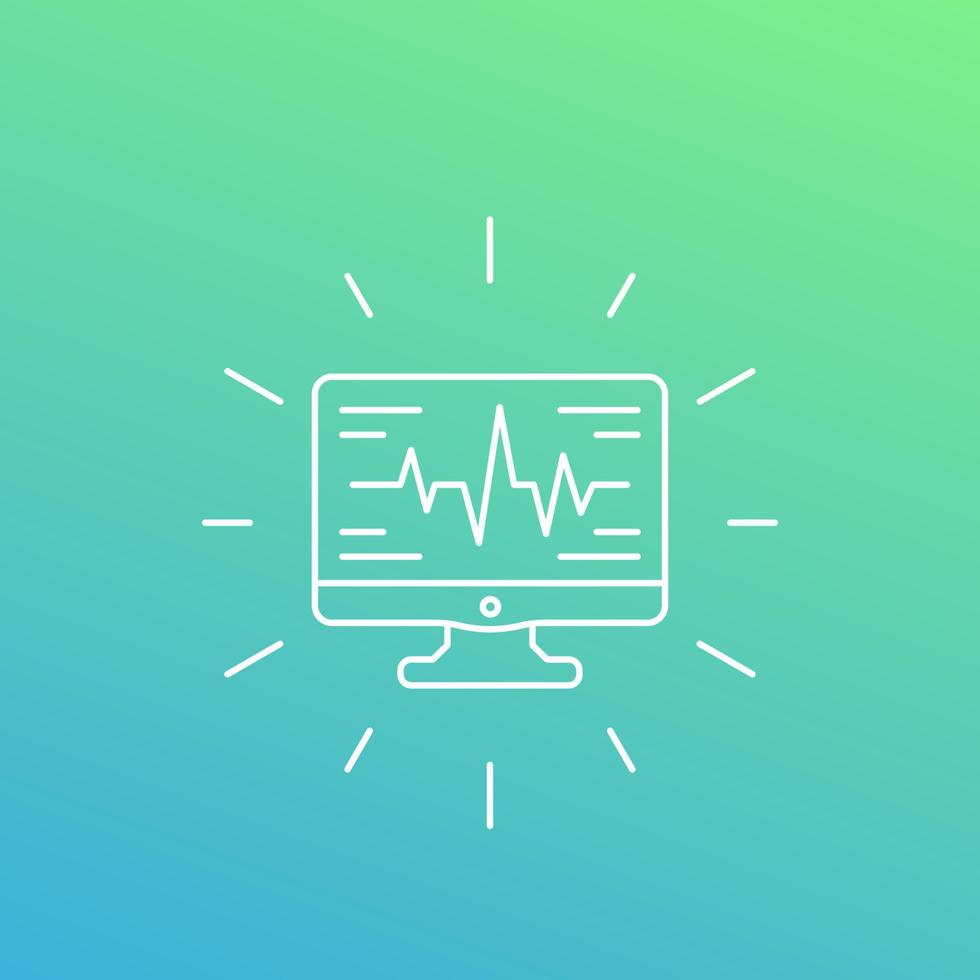 ecg, ícone de diagnóstico cardíaco, estilo linear vetor