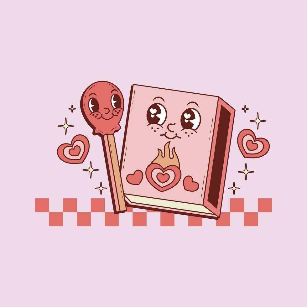 fofa retro ilustração do caixas de fósforos dentro amor vetor