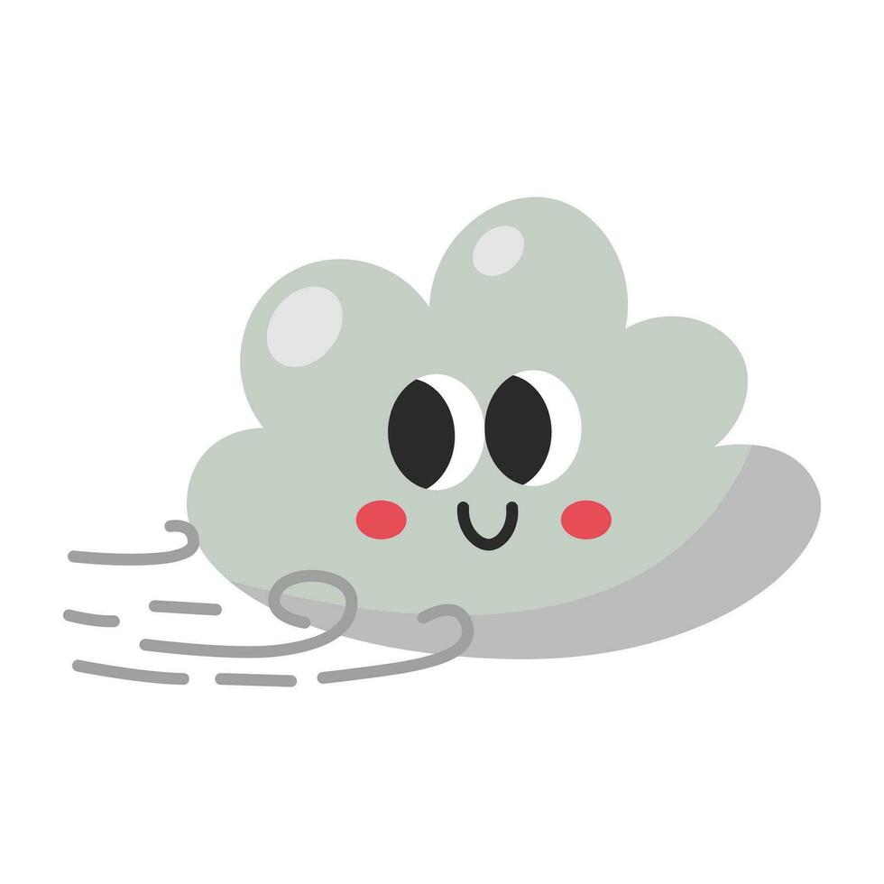 kawaii vento nuvem desenho animado ícone. vetor