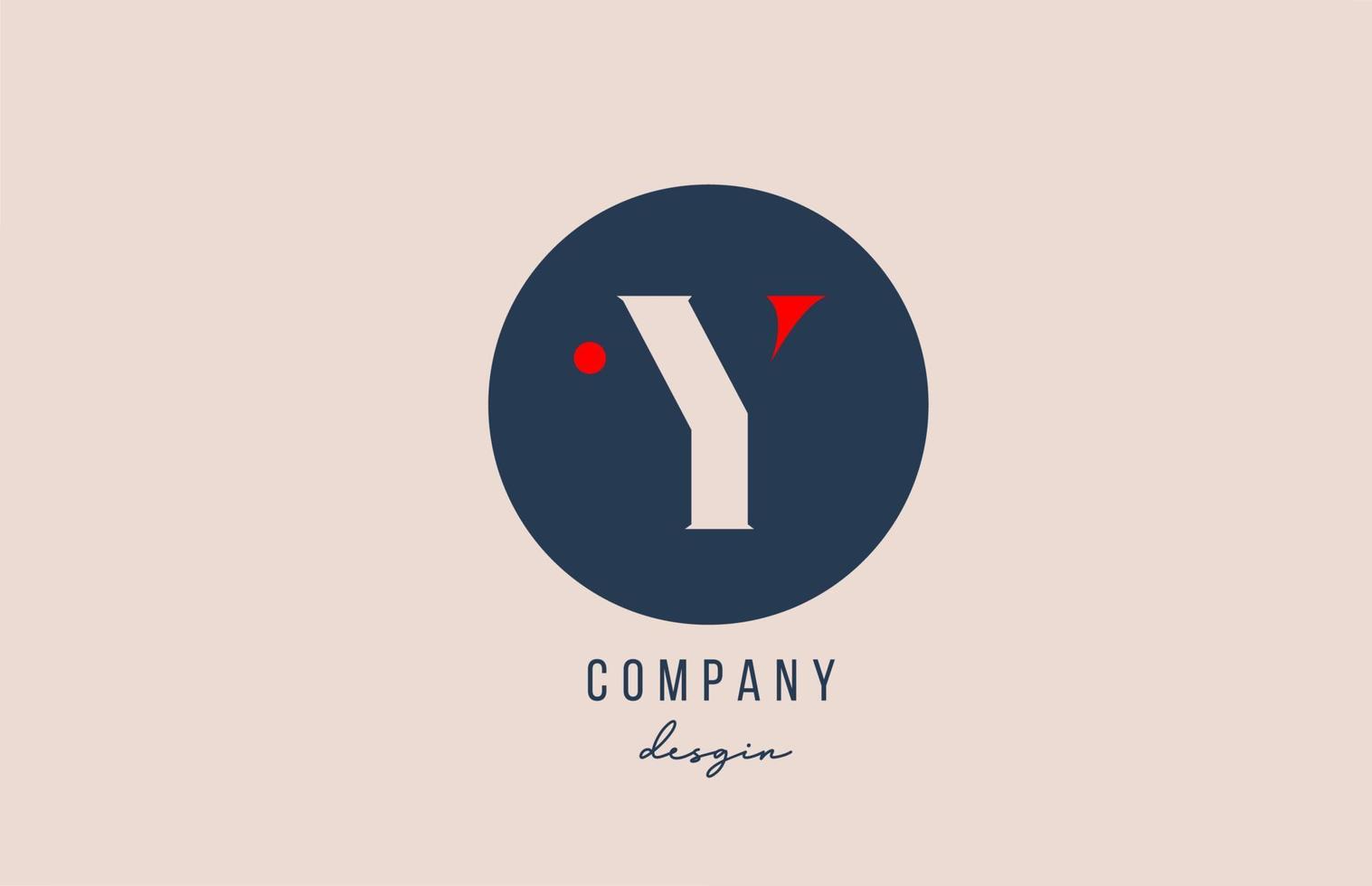 Projeto do ícone do logotipo do alfabeto da letra y ponto vermelho com um círculo azul para empresa e negócios vetor