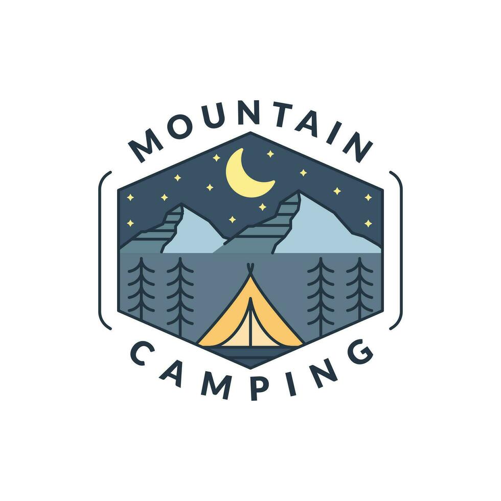 montanha noite acampamento ilustração monoline ou linha arte estilo vetor