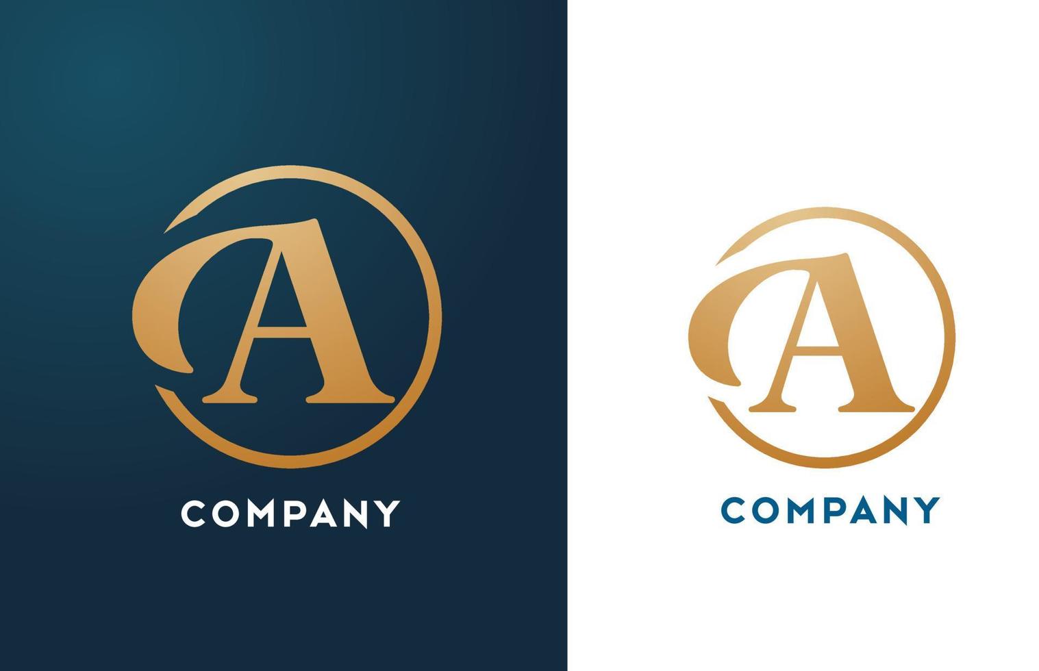 um ícone de logotipo de letra do alfabeto na cor azul e ouro. design de círculo dourado simples e criativo para empresa e negócios vetor