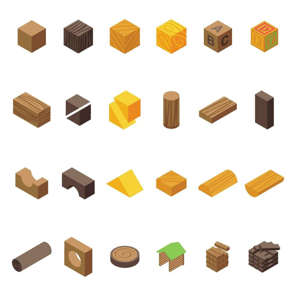 madeira cubo quadra ícones conjunto isométrico vetor. jogos Educação vetor