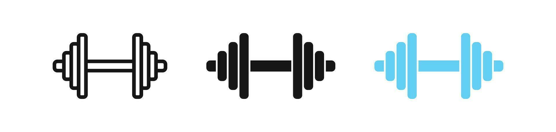 haltere símbolo. Academia peso sinais. pesado barra símbolos. fitness, poder elevação, musculação, Treinamento ícones. preto, azul cor. vetor placa.