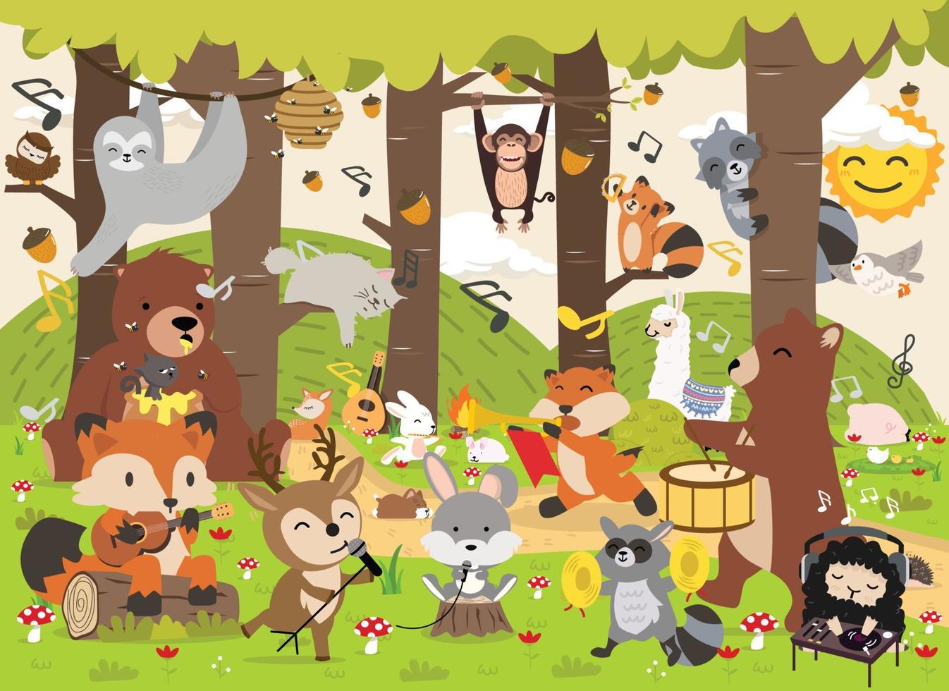 animais fofos da floresta da floresta personagem de desenho animado vetor