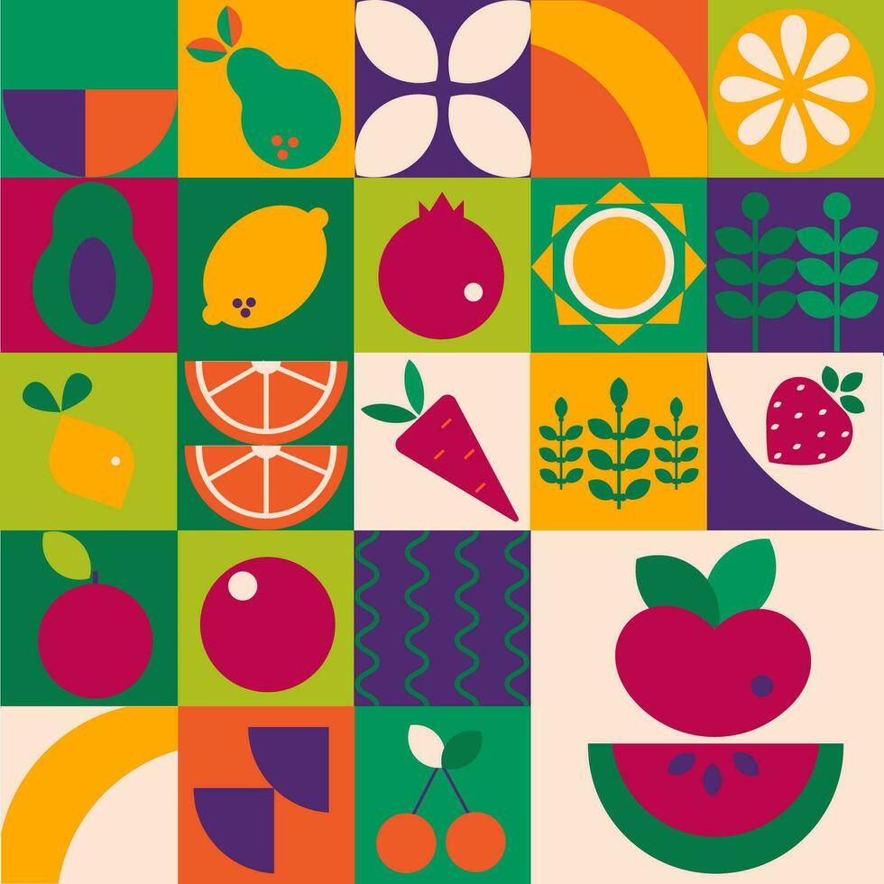 geométrico moderno fundo. bauhaus. abstrato legumes frutas minimalista. desatado padronizar vetor