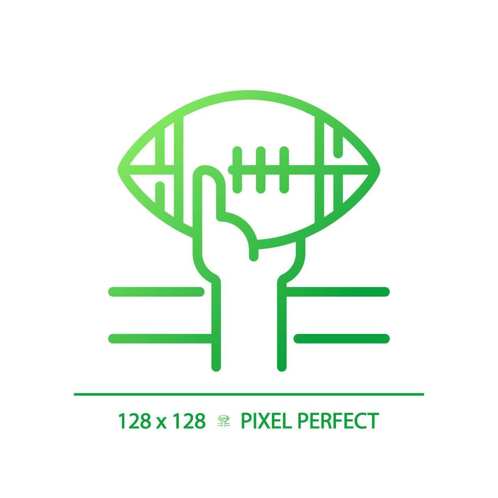 touchdown gradiente linear vetor ícone. americano futebol regras. pontuação jogar. jogador carregando pele de porco bola. fino linha cor símbolo. moderno estilo pictograma. vetor isolado esboço desenhando