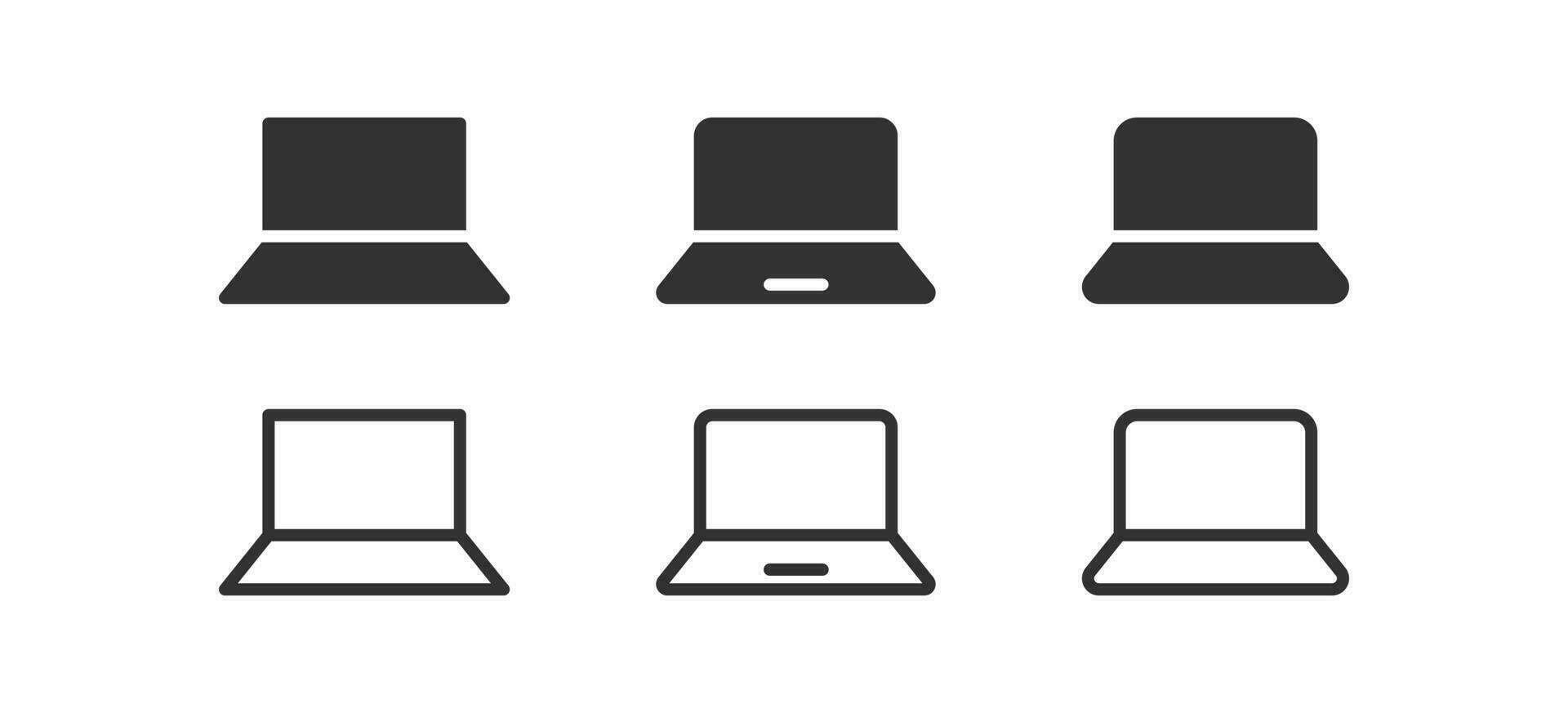 computador portátil ícone. caderno sinais. computador símbolo. dispositivo símbolos. Área de Trabalho tela ícones. Preto cor. vetor isolado placa.