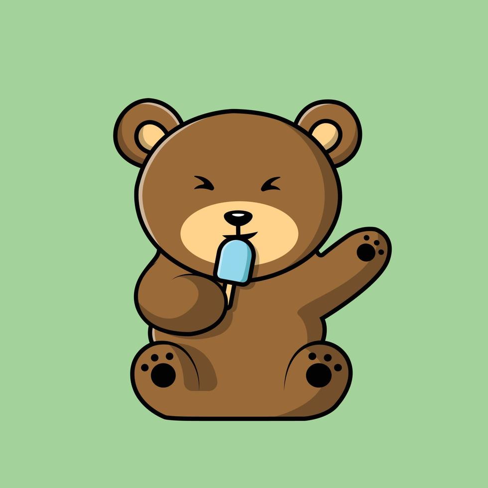 urso fofo comendo picolé ilustração de sorvete vetor