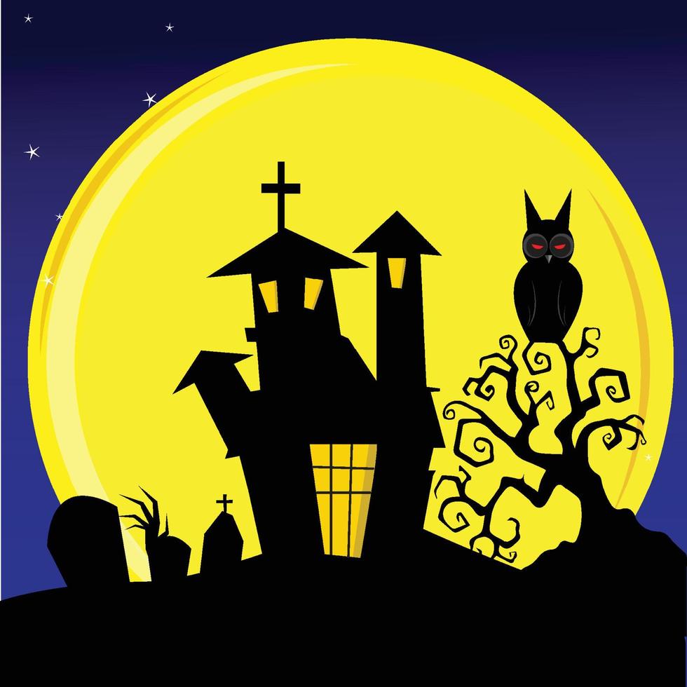 feliz festa de halloween com noite e castelo assustador vetor