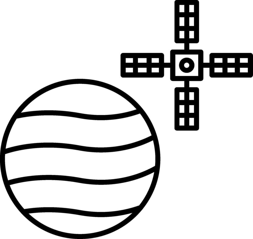 Vênus com satélite linha ícone vetor