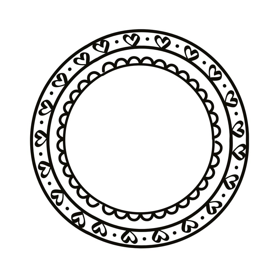 moldura de corações desenhada circular vetor